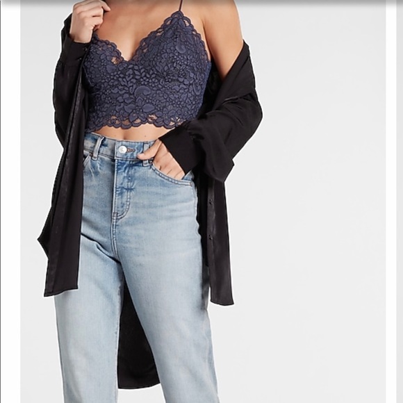 Express Tops - NWT Express- Navy Lace Cropped Cami, Size Large